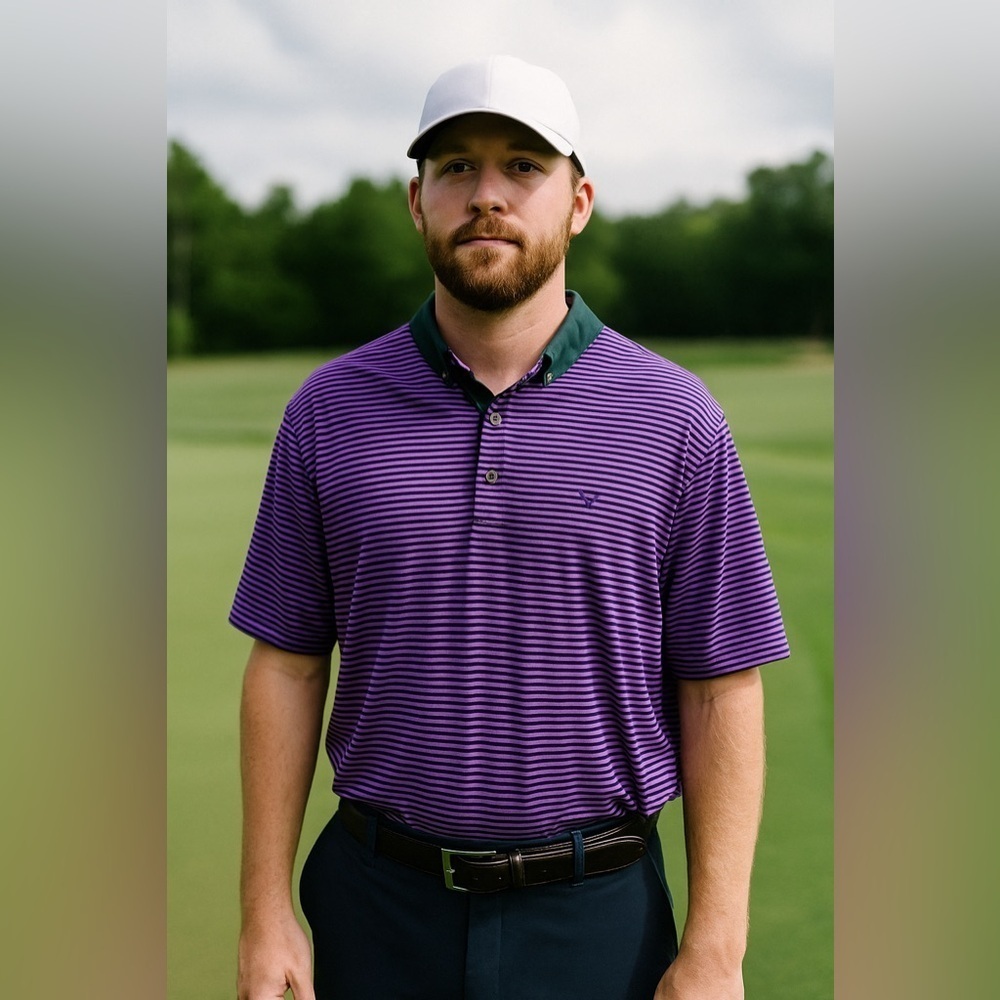 Greyson Purple Pink Striped Polo Size XXL Short Sleeve Golf Polo - Picture 8 of 8